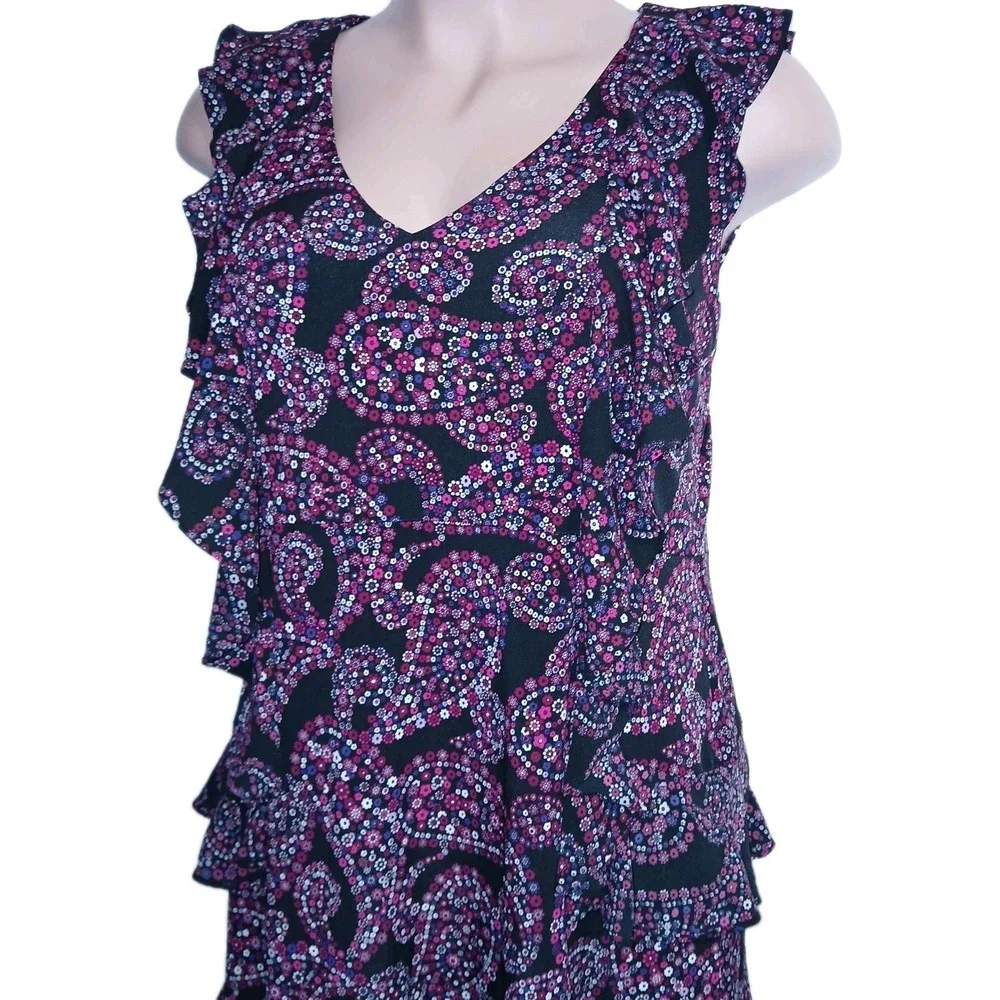 Michael Kors Cascade Dress Women XXL Black Floral Paisley Azalea Ruffle Bohemian